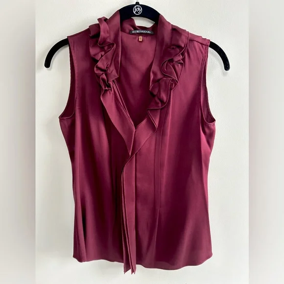 Blouse Noire Taille S Tahari - Motif Floral, Manches Cold Shoulder, Col Noué - NEUVE Avec étiquettes